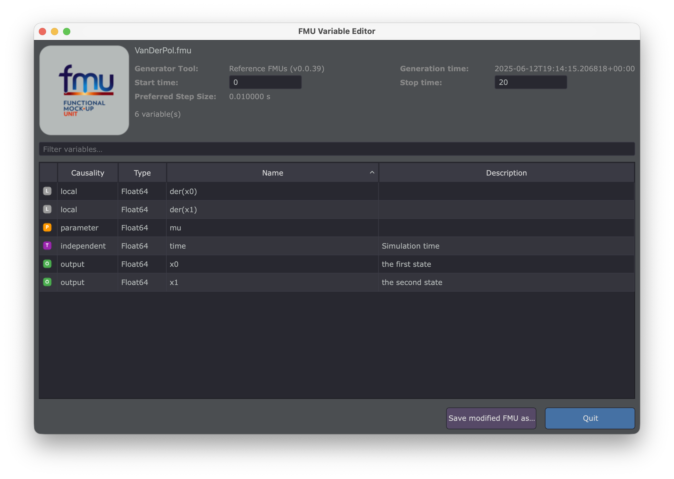 FMU Variable Editor